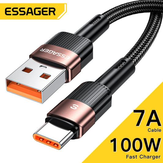 Essager 7A USB Type C Cable For Realme Huawei P30 Pro 66W Fast Charging Wire USB-C Charger Data Cord For Samsung Oneplus Poco F3.